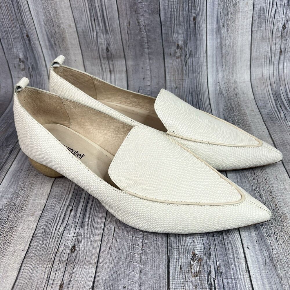 Jeffrey Campbell Viona Lizard Embossed Loafers Pointed Toe Sculpted Boho Heel 10
